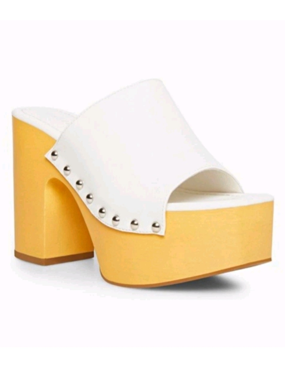 Madden Girl Women’s White Studded Square Slide Sandals Clog Retro Wedge Size 10